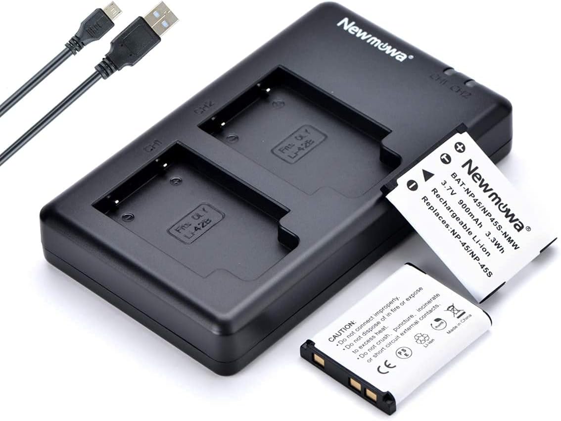 Newmowa NP-45 NP-45S Replacment Battery (2 Pack) Kit for Fujifilm NP-45 NP-45S INSTAX Mini 90 and FinePix XP50 XP60 XP70 XP80 XP90 XP120 XP130 XP140 T350 T360 T400 T500 T510 T550 JX500 JX520