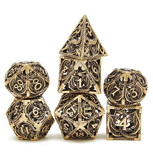 Image of DND Dice Set Metal Dice Dungeons and Dragons Dice Gift Polyhedral Dice Set Role Playing Dice D20 Hollow Polyhedral dice Set for Dungeons and Dragons RPG MTG Table Games