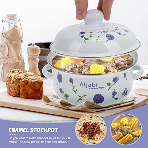 UPKOCH Esmalte Estoque Pote Guisado Tigela Com Tampa 1. 1L Sopa Caçarola Macarrão Molho Leite Potenc