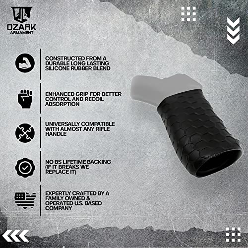 Ozark Armament Universal Tactical Rubber Rifle Grip Sleeve - Gun Grips For Full Sized Rifles - Ergonomic Non Slip Hex Grip - Tactical Grips Compatible With Most Rear Rifle & Shotgun Handles #TOP2
