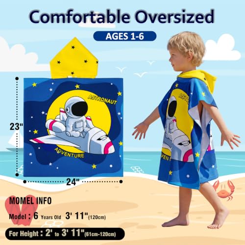 Image of growell Hooded Kids Beach Towels - Toddler Bath Towel Girls Boys Swim Cover-ups for Ages 1 to 6 Kids Pool Towels Quick Dry Lightweight Soft Microfiber Poncho Towel 24x24 (Astronaut Blue)