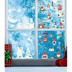 380 Piezas Pegatinas Navidad Ventanas Cristal, 18 hojas Vinilos Navidad Grandes Rutilizables Blancas, Pegatinas Stickers Decoracion Navidad Escaparates Para Cristal/Ventana/Interior/Hogar