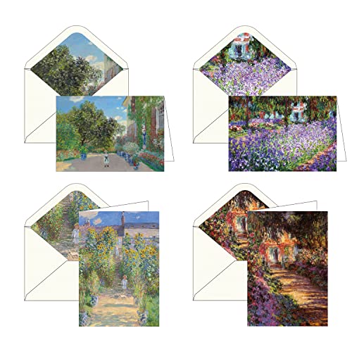 Image of RainCaper Fine Art Keepsake 5x7 Blank Stationery Claude Monet Greeting Note Cards With Decorative Envelopes, Gift Boxed Set of 16 | 300 GSM Cardstock (Monet Gardens)