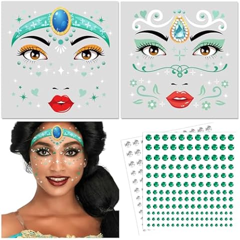 DPKOW Princess Jasmine Face Tattoos Face Gems Cover