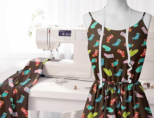 Image of Soimoi Brown Moss Georgette Fabric Socks & Gloves Folk Art Fabric Prints By Meter 42 Inch Wide