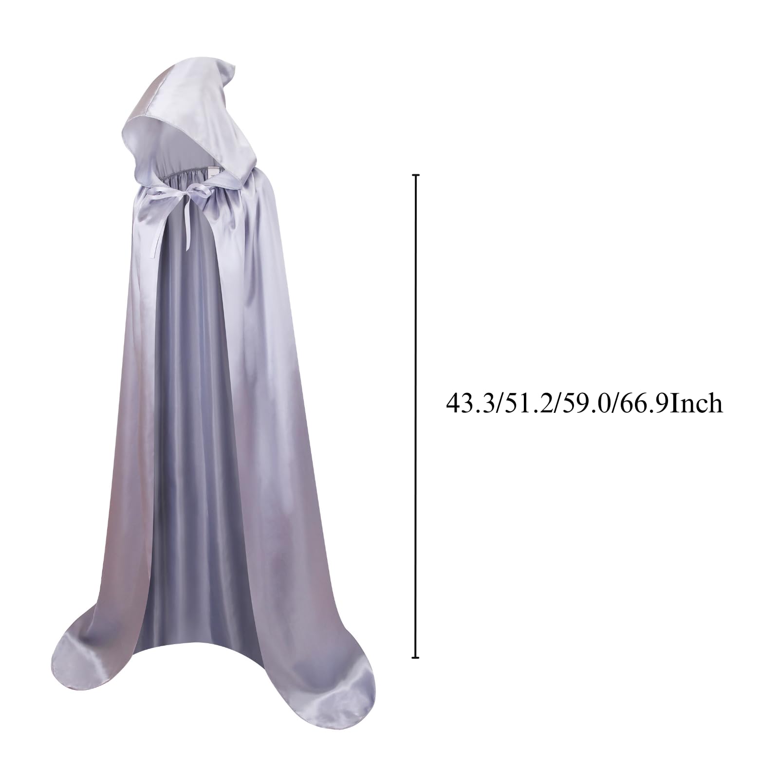 RRCBMD Adult Satin Hooded Cloak Unisex Long Silver Cape with hood Ponchos Women Men Halloween Cosplay Cloak Costume 66.9Inch - Image 3