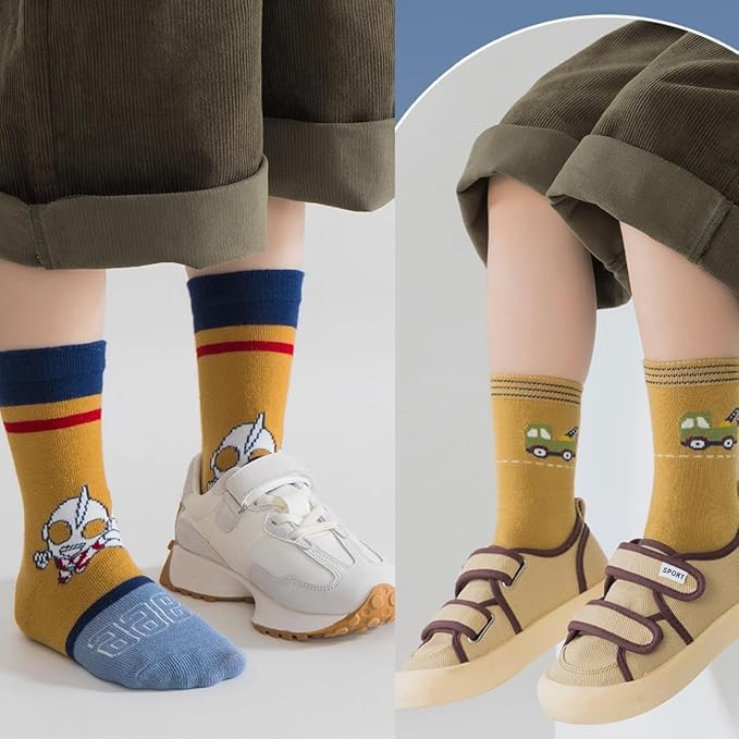 Image of WKLOUYHE Kid's Boy's Cotton Anti Slip Grip Socks(Colors & Print May Vary) (Pack of 5) Multicolour