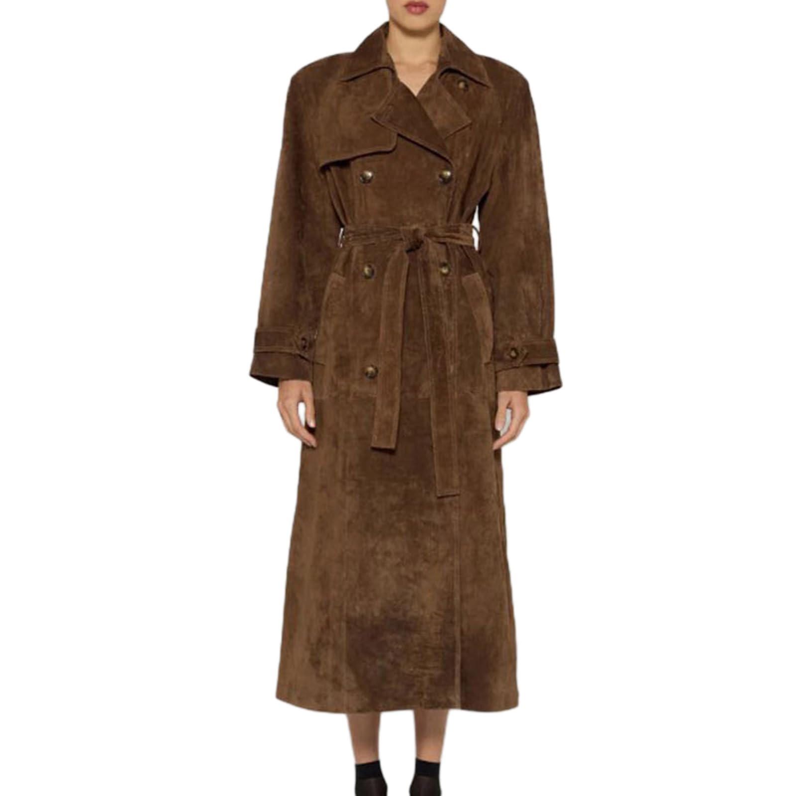 Abrigo Largo Cálido Y Cómodo con Cinturón para Mujer, Gabardina Larga De Ante Sintético De Leopardo para Mujer, Abrigo Cruzado con Solapa con Muescas, Abrigo con Cinturón (S,Marrón)