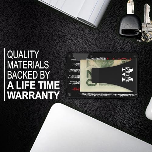 Slim Wallet With Money Clip, Personalized Engraved Fireman Flag Metal Wallet For Firefighter, Blocking Front Pocket Credit Card Holder Minimalist Wallet, 3.35 X 2.13, Black, Mwl00014