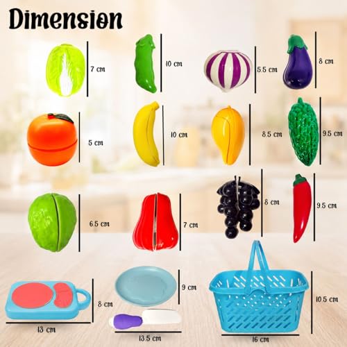 Image of FunBlast Fruits and Vegetables Play Set Toys - 11 Pcs Realistic Sliceable Cutting Fruits and Vegetable Pretend Play Kitchen Toys for Kids, Play Food Toys with Chopping Board & Knife (Multicolor)