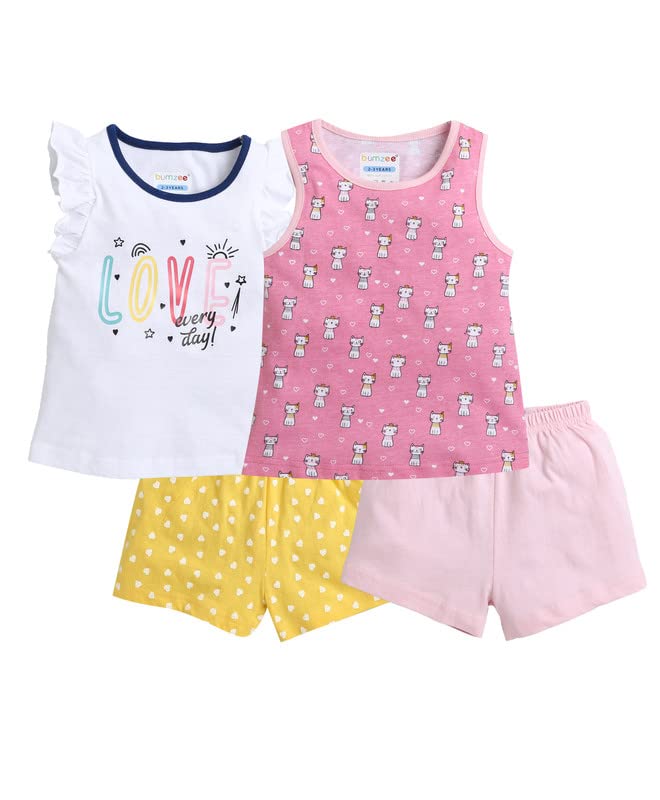 BUMZEEBUMZEE Girls Sleeveless Top/T-Shirt & Short Set Pack of 2