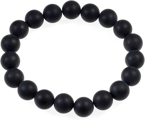 AD Beads Pulsera elástica de cuentas redondas de piedras preciosas naturales, reiki curativo, 0.394 in (ónix negro mate)
