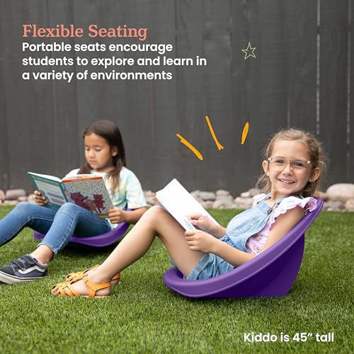 Image of ECR4Kids Plastic Leaf Scoop Floor Rocker Seat, Classroom Furniture, Purple, 6-Piece