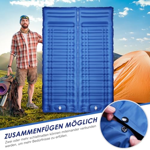 Arlierss Isomatte, 12CM Dicke Luftmatratze Camping mit Fußpresse Pumpe und Kissen, Anti-Ripstop Tragbar Schlafmatte Outdoor für Wandern, Reise, Strand-Blau
