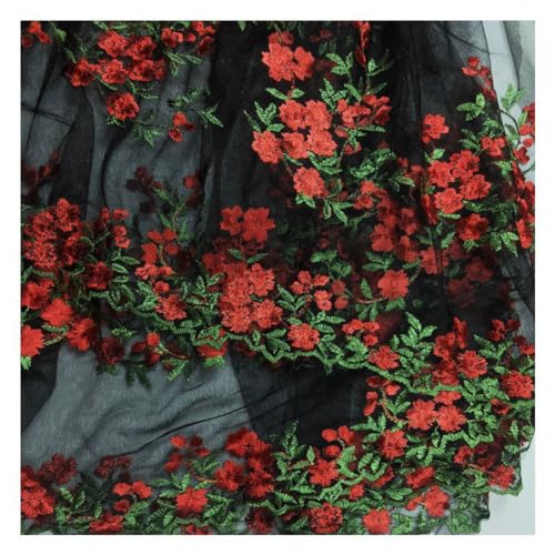 Rockreyoa Tela de encaje bordada de 140 cm de ancho, con estampado floral, tul y encaje, tela de bordado de flores, tela de malla para manualidades, vestido de boda, ropa, manualidades, decoración del