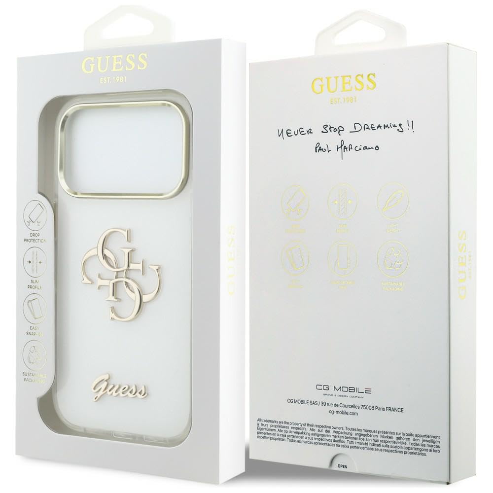 CG MOBILE Guess IML 4G Script metalowe etui do iPhone 17 Pro Max (białe)