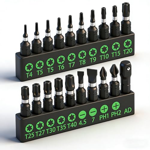 20-Piece Torx Screwdriver Bit Set T4-T40 Security Torx Bit Set Tamper Resistant Star Bits 1/4-inch Hex Shank S2 Alloy Steel Bits with Storage Holder