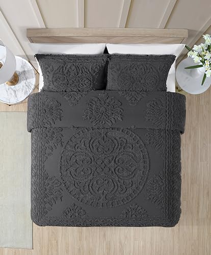 Image of Beatrice Home Fashions Medallion Standard Cotton Chenille Sham, Charcoal