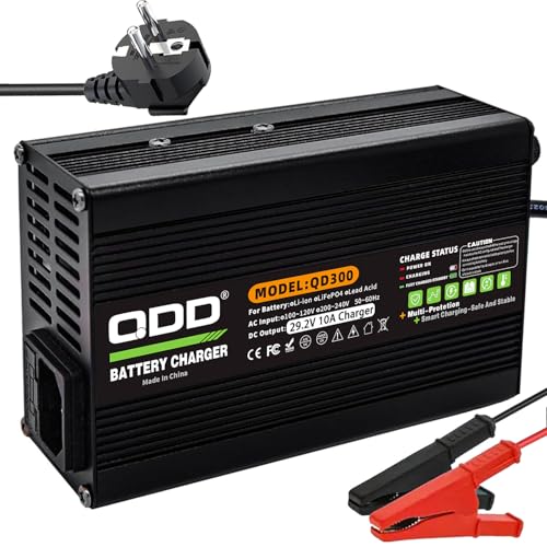 Chargeur LiFePO4 29,2 V 10 A QDD avec pinces crocodiles pour batterie 24 V 8S