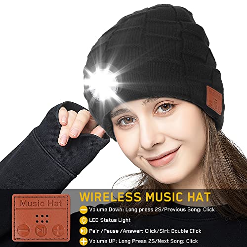 QUUREN-LED-Bluetooth-Beanie-with-Headphone-Unisex-Beanie-Adjustable-Brightness-and-Removable-Light-Beanie-USB-Rechargeable-Hat-for-Outdoor-Running-Cycling-Camping-Hiking-Black