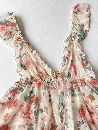Verdusa Women's 2 Piece Floral Print Mesh Ruffled Peplum Cami Top and Shorts Pajama Sets4