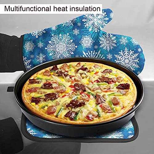 Perinsto Winter Snowflakes Oven Mitts & Pot Holders Kitchen Set Heat Resistant Christmas Background Decorative Cooking Gloves Microwave Oven Gloves For Baking Grilling Bbq #TOP3