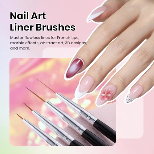 Image of Beetles Nail Art Brushes, 25pcs Nail Art Pens Daul Ended Dotting Tools | Striping Liner Brushes for Nails Detail Drawing Nail Art Tools with Palette Brush Holder, DIY Home Manicure Design Set