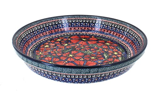 Blue Rose Polish Pottery - Red Jungle Flower Pie Plate - 9.75 Blue Rose Polish Pottery - Red Jungle Flower Pie Plate - 9.75