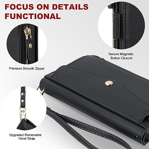 Zouzt for iPhone 11 Pro Max Wallet Case for Women Purse with Credit Card Holder Slots Crossbody Lanyard Strap Zipper Flip Book Shockproof Protective Phone Cover for Apple 11 Pro Max 6.5 Inch (Black) - Image 3