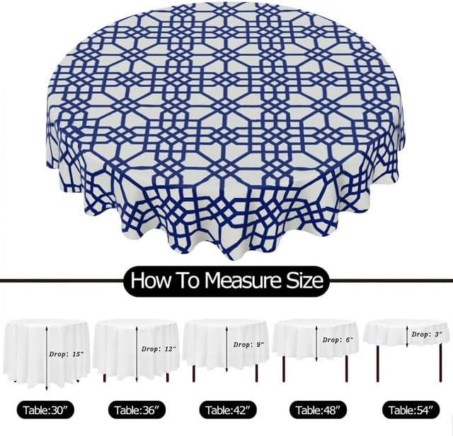 Miniatura 6 de Round Tablecloth Deep Blue Gingham Table Cloth Decor Washable Table Cover with Wrinkle Resistant for Home Kitchen Dining Room Picnic Camping Party