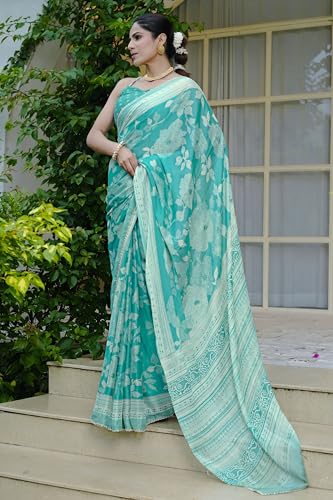 Image of MIRCHI FASHION Women Saree | Chiffon Foil Work Floral Printed Social Farewell Sari with Blouse