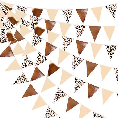 Image of 32Ft Leopard Party Decorations Metallic Brown Leopard Triangle Banner Flag Pennant Fabric Garland Streamers for Wild Animals Cheetah Birthday Cheetah Baby Shower Jungle Safari Party Decor Supplies