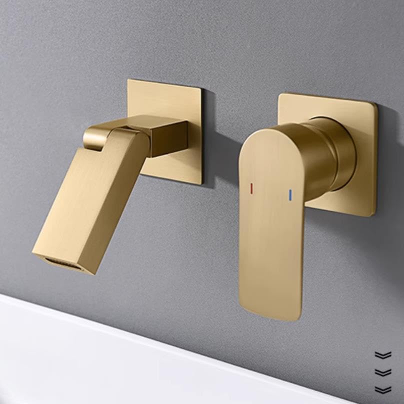 Mitigeur de lavabo cascade en laiton massif or brossé au design contemporain chic