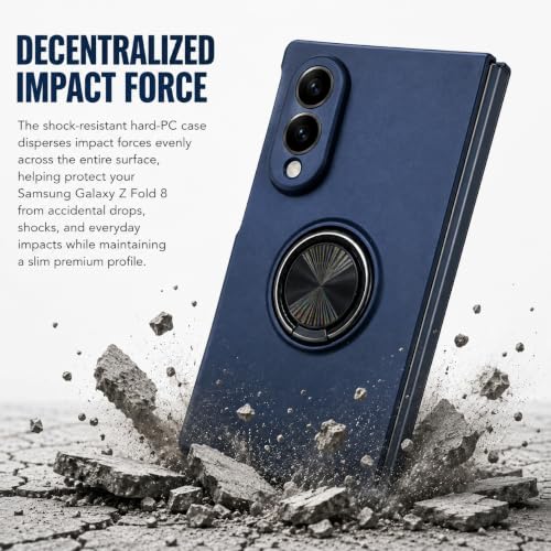 Image of amazon basics for Samsung Galaxy Z Fold 8 5G Case with Magnetic Ring Holder, 360 Rotating Bracket, Hinge Protection Slim Anti-Drop Shockproof Case (Blue)