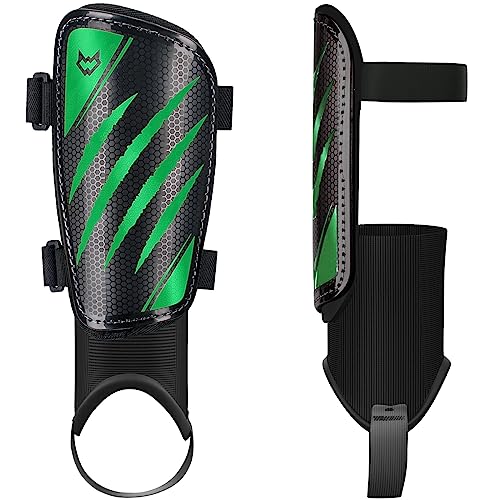 WVVOU Shin Pads Kids, Football Shin Guards for Boys and Girls, Shin Guards Football Men with Double Adjustable Straps, Super Impact Resistance, Lightweight, CE Certified
