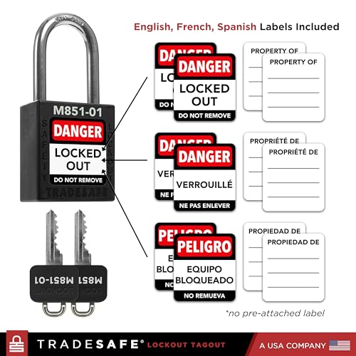 Image of TRADESAFE Lockout Tagout Locks Set with Master Keys - 10 Black Loto Locks Keyed Different, OSHA Compliant Lock Out Tag Out Padlocks for Lockout Tagout Kit, 2 Keys Per Lock