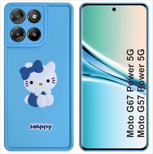 Image of Silicone Back Cover Case for Motorola G67 Power / G57 Power 5G | Cute Fun 3D Happy Kitty Design Silicone Case | Camera Protection Bump | Shockproof Back Cover Case for Moto G67 Power (Sky Blue)