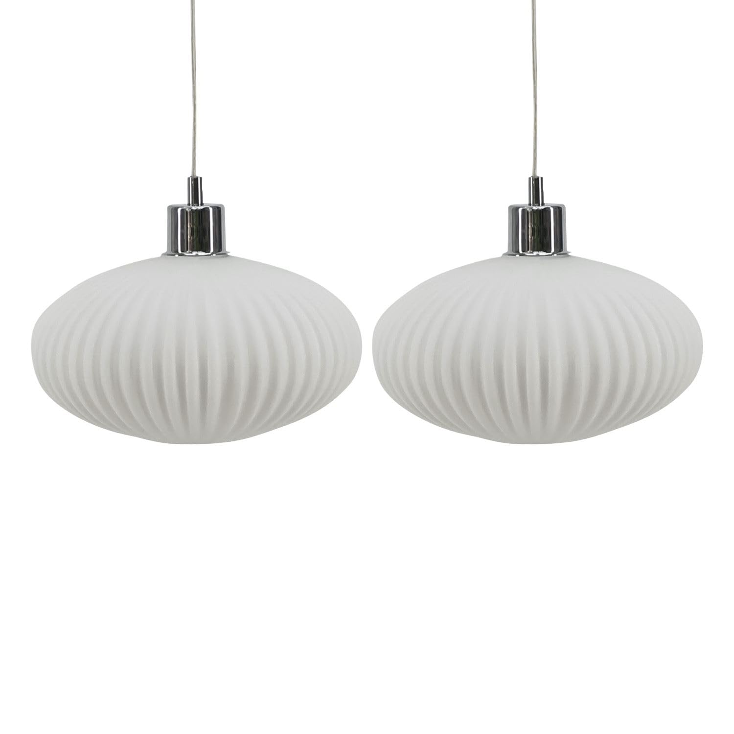 Firstchoicelighting White Set Of 2 Glass Easy Fit Ceiling Lightshades Or Pendant Shades, Ribbed Glass, Height 14Cm Diameter 25Cm