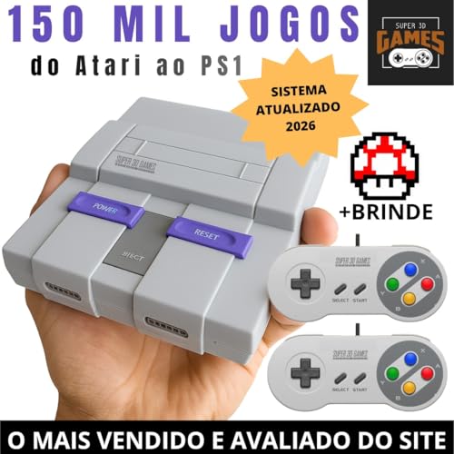 Mini Console Retro Super Nintendo com 150 mil jogos + 2 Controles Super 3D Games  