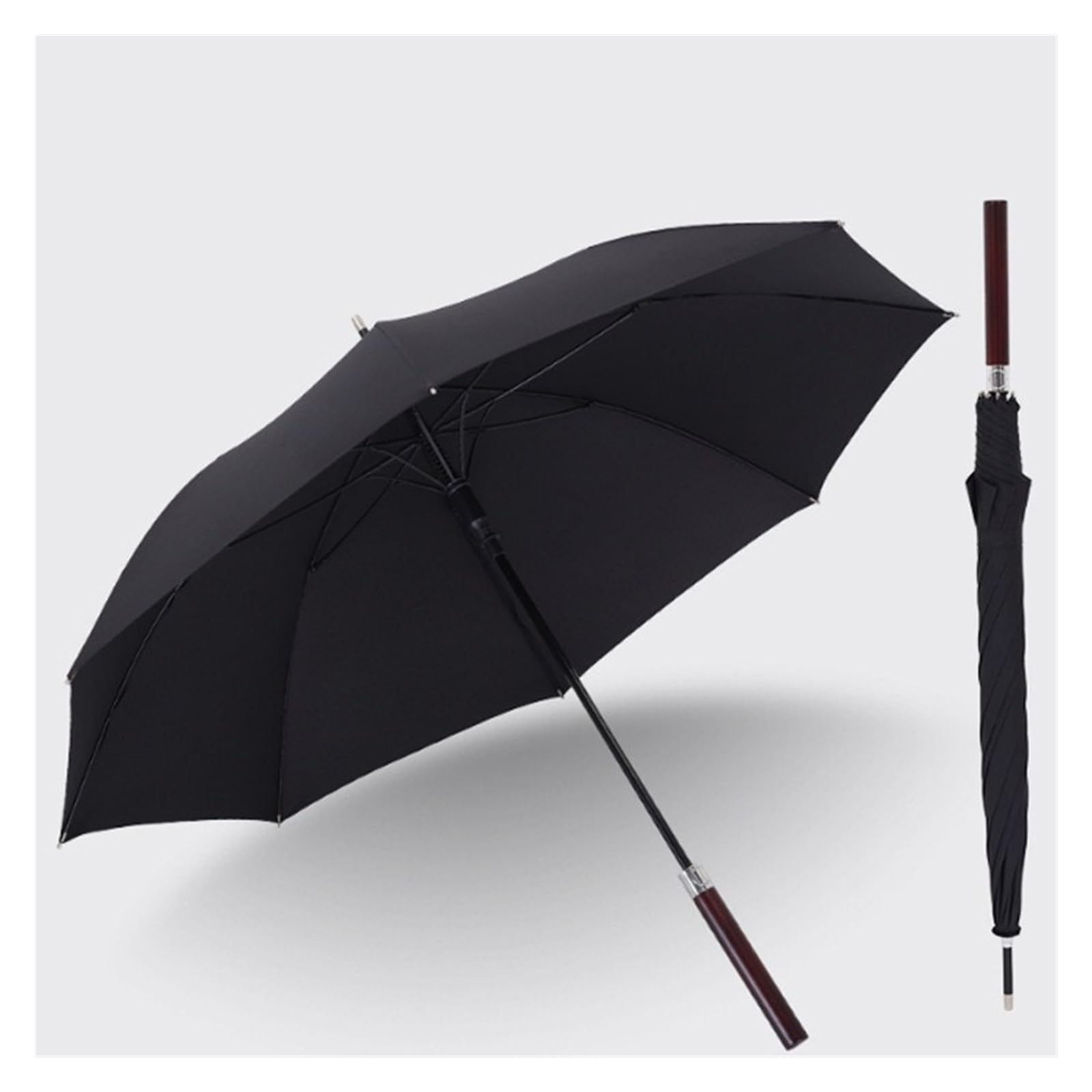 Parapluie de voyage automatique à long manche en bois rétro et structure solide