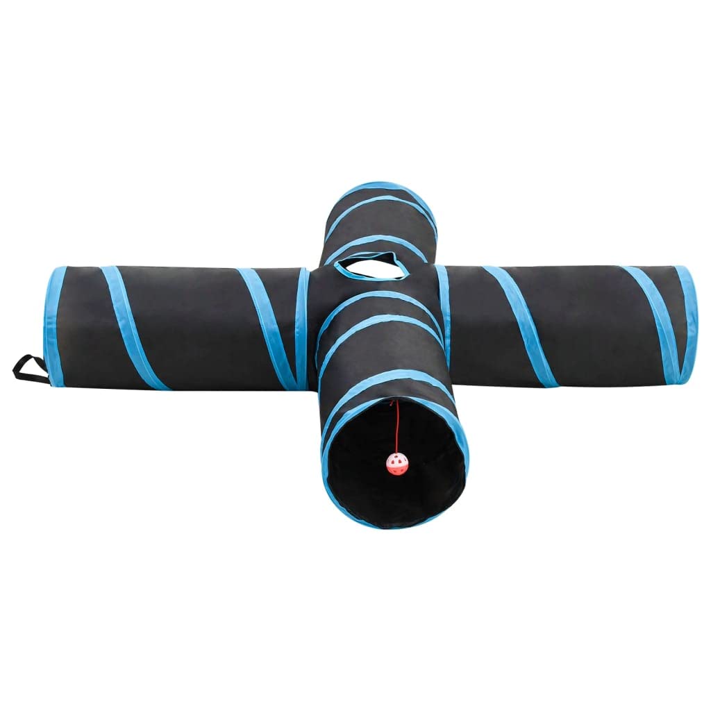 Mangloder - Túnel para gatos de 4 vías, forma de cruz, 132 cm, poliéster negro y azul, con mirilla, marco de acero estable, resistente al agua, plegable, adecuado para gatos, mascotas pequeñas, parque