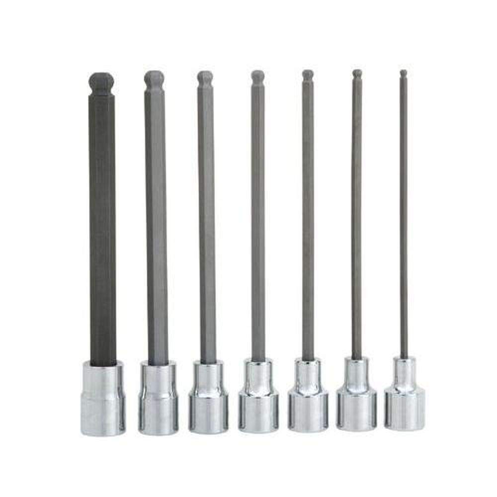 Blackhawk HLB-9407S Drive Long Ball Hex Bit Socket Set, 3/8", 7PC