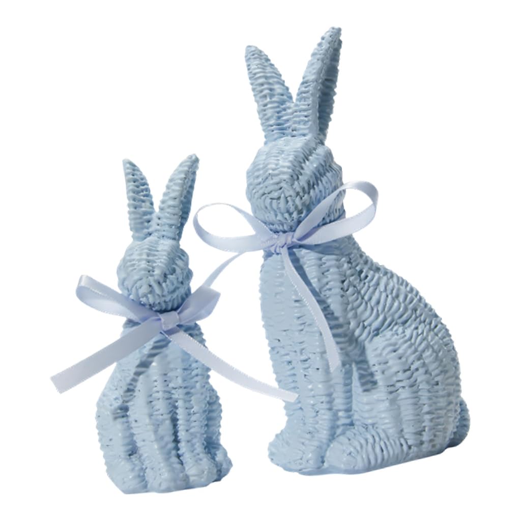 Set di 2 statuette di coniglio pasquale effetto rattan, set di 2 decorazioni da scrivania, idea regalo