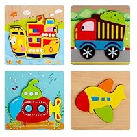 4Pcs Animal Wooden Jigsaw Puzzles for Kids 1+ Year Olds, Wooden Toddler Puzzles for Boys Girls, Learning Puzzles Set Duck Frog Snail Starfish (Transport)