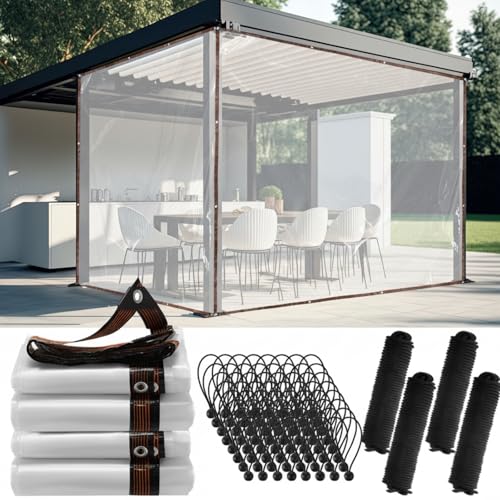 Windyun 4 Pack Heavy Duty Clear Tarps with Reinforced Edge, 10 x 10 ft