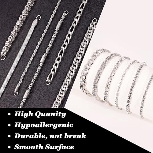 12PCS Stainless Steel Cuban Link Chain Bracelets for Men Women Gold Figaro Rope Chain Men's Curb Chain Bracelets Set Box Square Rolo Twisted Wrist Bracelets 7.5/8.3/9inch4
