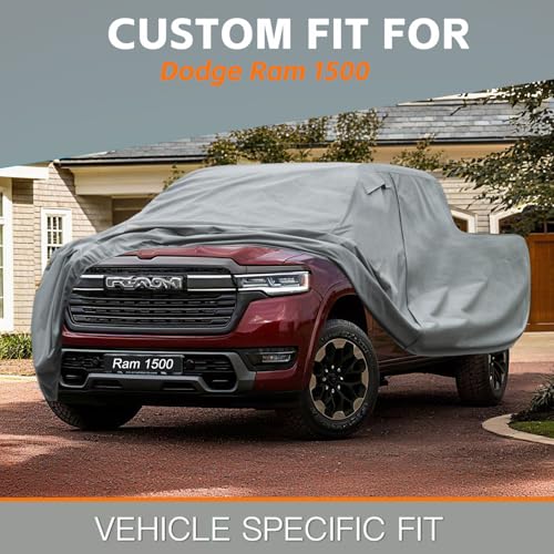 Image of Kayme Heavy Duty Truck Cover Custom Fit Dodge Ram 1500(2009-2025) Crew Cab SB Short Bed. Waterproof All Weather for Pickup, Full Exterior Covers Sun Rain UV Protection.