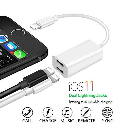 for iPhone 7 & iPhone 8 for Splitter, Dual Port Charging and Headphone Adapter,2 in 1 Charge and Audio Listen to Music at The Same Time, Support iOS 11 and Before