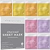 Face-Masks-Skincare-Facial-Mask-with-Collagen-Hyaluronic-Acid-for-Glowing-Skin-Dermatologist-Tested-Charcoal-Face-Mask-for-Moisturizing-Brightening-8-Sheet-Masks Viva Naturals Charcoal Face Mask Set (8 Pack) - Collagen & Hyaluronic Acid Face Mask for Skin Care - Moisturize and Brighten with 4 Varieties of Facial Sheet Mask