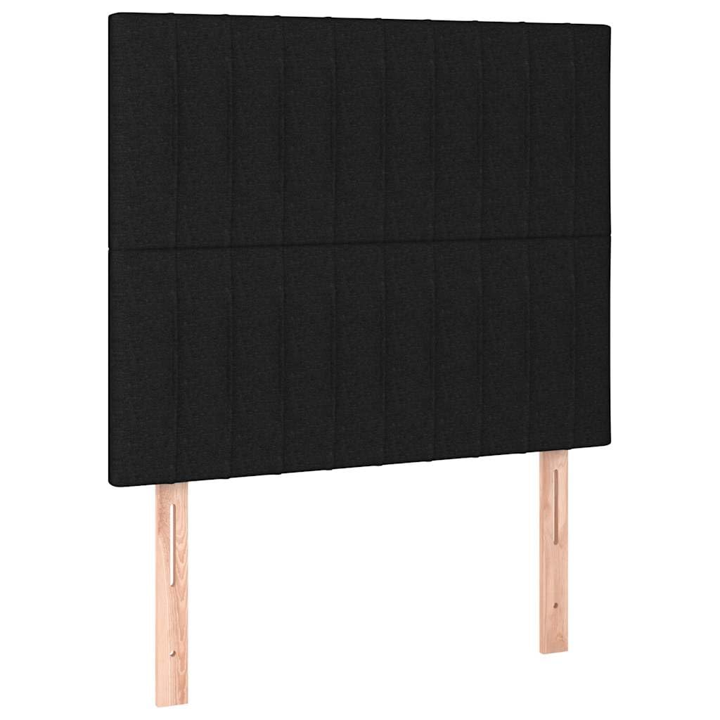 Tkanina regulowany zagłówek kontynentalne 90x200 cm czarny | Łóżko kontynentalne z materacem 90x200 czarne tkanina z regulowanym zagłówkiem